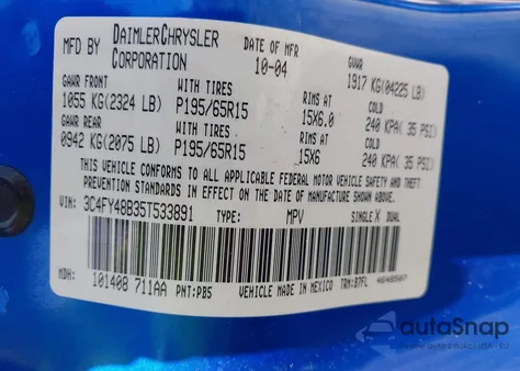 2005 Chrysler Pt Cruiser z USA, uszkodzony, nr VIN 3C4FY48B35T533891